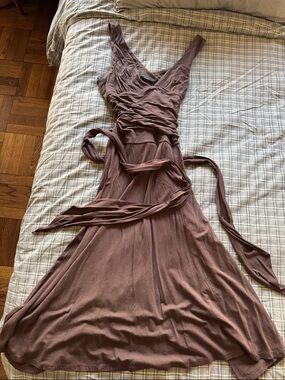 BCBG Maxazria Sleeveless Mauve Wrap Maxi Dress with Waist Tie